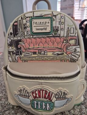 Loungefly Friends Mini Backpack with Coral Couch and Central Perk Patch